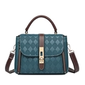 Borsa trapuntata verde petrolio con manici marroni e chiusura a girello dorata - Blu