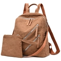 Brown corduroy backpack with matching small pouch featuring retro textured stripe design - Brown