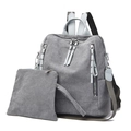 Grey corduroy backpack set for women with matching coin purse and silver zippers - Gray