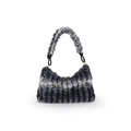 Borsa a mano in pelliccia sintetica da donna con sfumatura grigia e design a pieghe - Blu