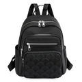 Sac à dos moderne en nylon noir pour femmes avec broderie matelassée et poches multiples - Noir