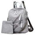 Cold grey corduroy backpack set with matching pouch and stylish diagonal zipper pockets - Gray