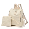 Corduroy travel backpack set in cream white with studded double zippers and matching pouch - Beige