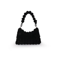 Borsa a mano in peluche nera con manico in pon-pon e trama trapuntata invernale - Nero