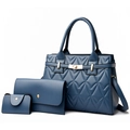 Set borse trapuntate blu scuro da 3 pezzi con finiture dorate e tracolla staccabile - Borsa a Mano Astuccio Portafoglio (Blu) / Blu