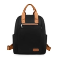 Sac à dos de voyage minimaliste en tissu Oxford noir avec bretelles marron et fermetures - Noir