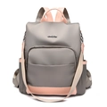 Damen-Rucksack aus grauem Nylon mit rosa Lederbesatz und großem Fassungsvermögen - Grau