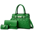 Set borse 3 pezzi verde con trama trapuntata a rombi e finiture in metallo oro - Verde