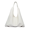 White minimalist soft leather hobo bag with large capacity and wide handle design - White