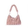 Borsa a spalla chic in pelliccia sintetica rosa con righe e manico di peluche - Rosa