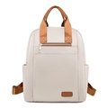 Sac à dos en tissu Oxford beige minimaliste avec sangles en nylon marron et poche avant - Blanc Cassé