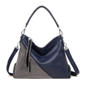 Borsa a tracolla blu navy con strass scintillanti e finitura in pelle martellata - Blu