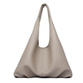 Elephant gray leather underarm tote bag with lychee grain texture and soft triangular shape - Gray