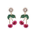 Creative cherry drop earrings with gold alloy, colorful pearls and rhinestones - Colorful