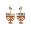 Pendientes de Menorah de Hanukkah dorados con detalles de brillo y cristales de colores - Dorado
