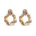 Exaggerated golden twisted hoop earrings with colorful rainbow rhinestones for parties - Gold Plated with Colorful Zirconia