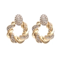 Golden alloy twist hoop earrings with sparkling rhinestones in a geometric round design - Gold with White Zirconia