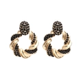 Retro gold twisted hoop earrings with black diamond embellishments for elegant women - Gold With Black Zirconia