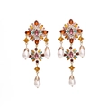 Vintage baroque drop earrings with colorful rhinestones and white teardrop pearls - Multi-color