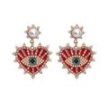Rote Herz-Ohrhänger mit Evil Eye Motiv und Perlen-Sonnenstecker im Boho-Stil - Gold