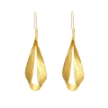 Vintage gold teardrop leaf earrings with brushed metal texture and minimalist curved design - Gold