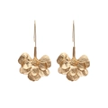 Vintage long gold floral drop earrings with layered textured petals and curved hooks - Gold