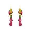 Pendientes de loro exagerados con pedrería de colores y acabado de esmalte brillante - Loro colorido