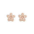 Eleganti orecchini a lobo a forma di fiore dorato con perle finte bianche per donna - Intarsiato di perle/Oro chiaro