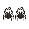 Colorful crab stud earrings with black enamel finish and gold edges featuring rhinestones - Black
