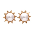 Elegantes pendientes vintage de girasol en aleación dorada con perlas, minimalista - Dorado