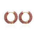 Créoles en U plaquées or ornées de cristaux pavés multicolores dans les tons rouges - Strass Rose Violet - Style Étroit