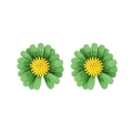 Chic Korean style green daisy stud earrings with yellow centers and silver pins - Green