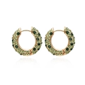 Orecchini a cerchio a U placcati oro con strass verdi e lime alternati tra loro - Strass Verde - Stile Stretto