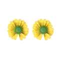 Vibrant yellow and green daisy stud earrings with minimalist floral design for summer - Yellow