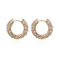 Orecchini a cerchio a U placcati in oro con micro-cristalli e delicate perle bianche - Zirconia Bianca + Perla - Stile Stretto