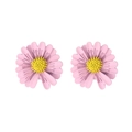Elegant 925 silver daisy stud earrings with pink petals and yellow center on white background - Pink