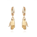 Baroque style gold-plated hand charm huggie hoop earrings on a clean white background - Gold