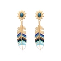 Bohemian gold feather drop earrings with turquoise stones and colorful crystals - Vintage Green (A)
