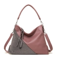 Sac fourre-tout rose foncé en cuir grainé avec strass brillants et pompon - Rose