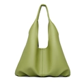 Minimalist light green hobo bag with pebble leather texture and wide shoulder strap - Green