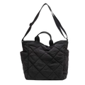 Große schwarze Stepptasche mit Rautenmuster und verstellbarem Gurt für Damen und Alltag - Schwarz