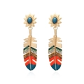 Pendientes bohemios de plumas con tachuelas de estrellas doradas y cristales - Azul Exótico (C)