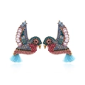 Pendientes de pájaros coloridos con pedrería brillante y borlas de seda azul claro - Multicolor (A)