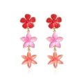 Orecchini a sospensione a tre livelli con fiori in smalto rosso e rosa placcati oro - Rosso / Rosa / Arancione (Stile D)