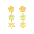 Three-tier colorful enamel flower drop earrings with golden metal base on white background - Yellow / Light Green / Bright Yellow (Style E)