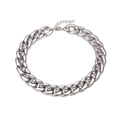 Polished silver chunky Cuban link necklace with lobster clasp and extension chain - White Gold