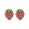 Boucles d'oreilles fraise exagérées avec émail rouge et strass brillants sertis - Forme de fraise