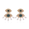 Evil Eye Perlenohrringe mit blauen Strasssteinen und goldenem Metall-Hohldesign - Böses Auge