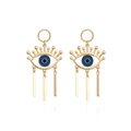 Vintage Evil Eye Quastenohrringe in Gold mit blauem Emaille und langen Metallanhängern - Gold