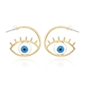 Boucles d'oreilles Œil de Turquie dorées avec centre en émail bleu et motif de cils fins - Blanc